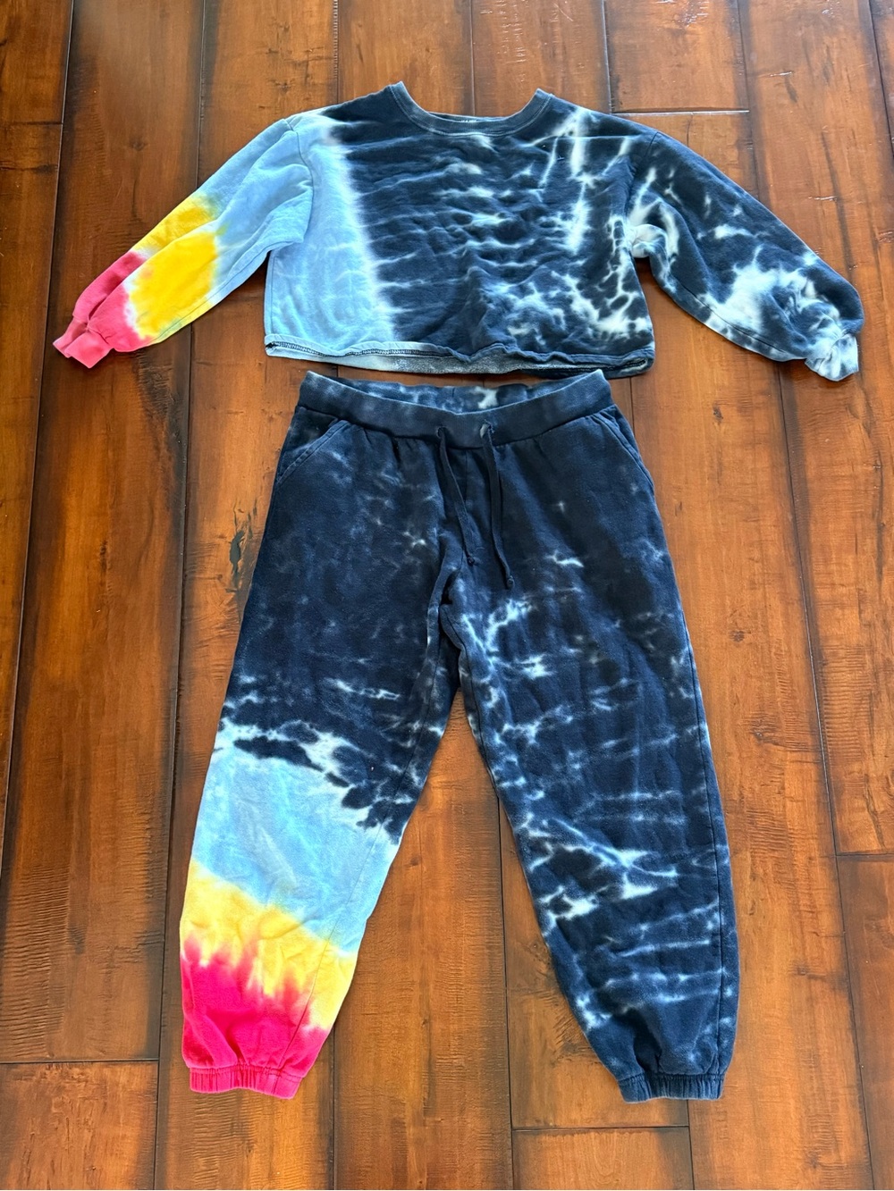 Tie-Dye Jogger Pants - Black with Blue, Pink & Yellow Accents